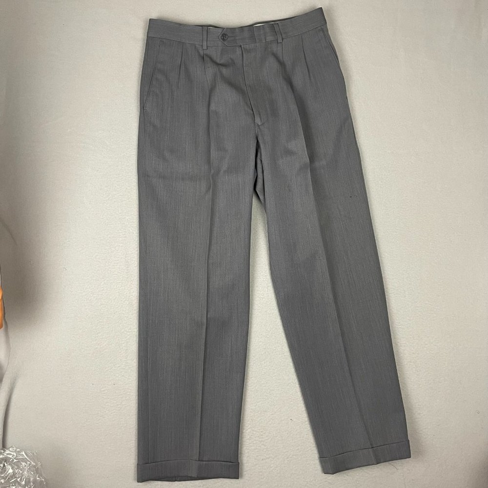 Bill Blass Black Label Mens Dress Pants Size 34R Gray Pleated 110 Worsted Wool